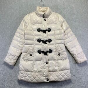 La Chapelle Sport Puffer Jacket Womens 38 Small Cream Toggle Winter Coat Quilted